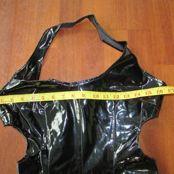 Black Patent Shiny Vinyl Cutout Sides Catsuit - Picture 3 of 8
